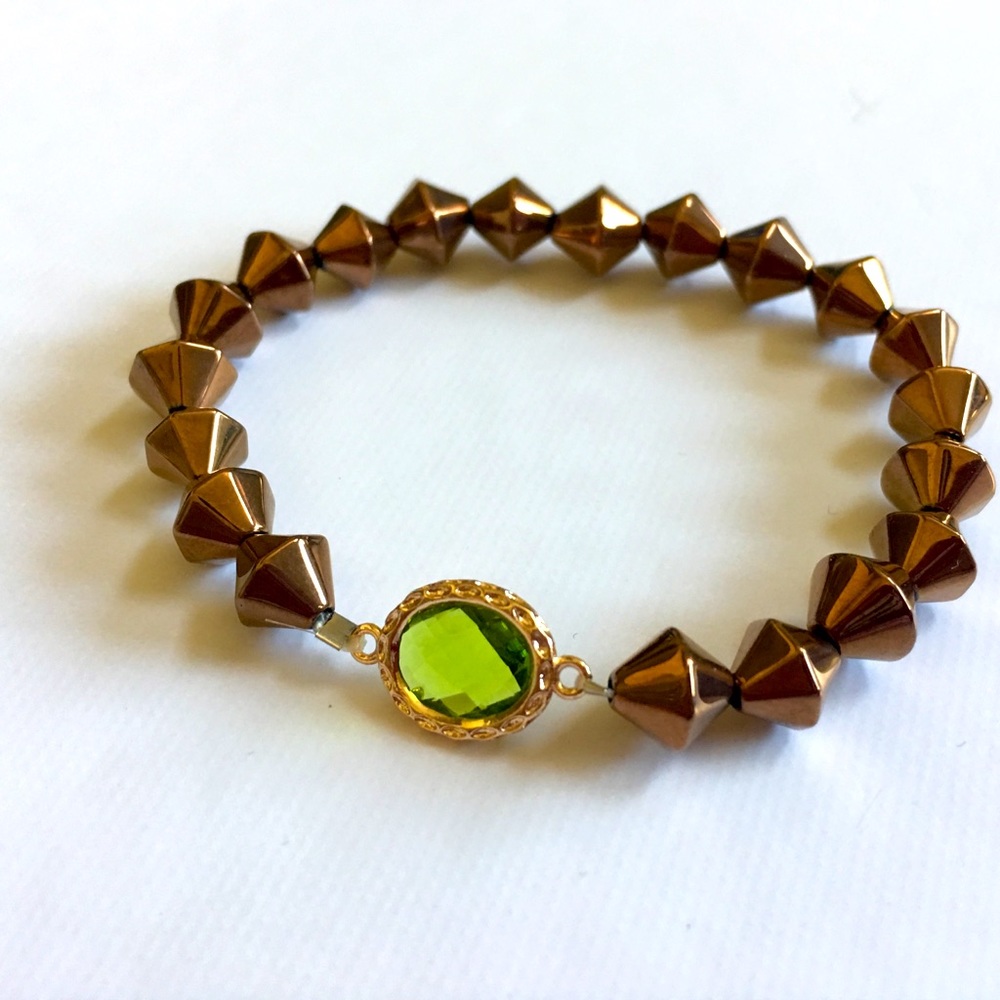 Beautiful bohemian  style Crystal  brown and green bead bracelet